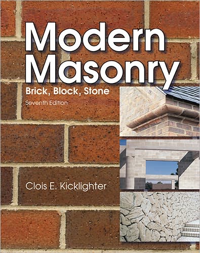 Simply and clearly written, Modern Masonry provides students with a solid understanding of the safe and proper methods of laying brick, block, and stone. Also receiving thorough coverage is concrete construction, including both formed construction and flatwork. This thoroughly illustrated full-color text provides students with a broad understanding of materials, their properties, and their applications. A detailed glossary and an extensive reference section will be highly useful to students as they acquire masonry skills.