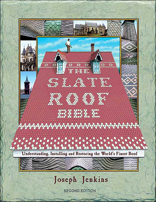 What's new in the second edition? The original book was 287 pages; the second edition, despite serious space saving efforts, will total about 320 pages. The original 2 part book is now a 3 part book: Understanding Slate Roofs, Installing Slate Roofs, and Restoring Slate Roofs. The book will have 21 chapters instead of the original 15. New chapters include European Slating Methods, International Roof Slate, Roof Inscriptions and Designs, plus separate chapters for Flashing, for Recycling Slate Roofs, for Chimneys, and for Valleys, and an additional catch-all chapter for miscellaneous roofing systems often associated with slate roofs (such as soldered-seam copper roofs and ceramic tile roofs). You will now find illustrated sections on eyebrow dormers, rounded valleys, turrets, and other interesting roof details unique to slate roofs. You will also find approximately 361 photographs (195 in the 1st edition) and over 229 illustrations (175 in the 1st edition) adorning our new book, including a host of step-by-step installation, maintenance, repair and restoration drawings, as well as many photos showing the inimitable beauty that only a slate roof can display. And best of all, the entire book is printed in color. You can't do justice to slate roofs in black and white!